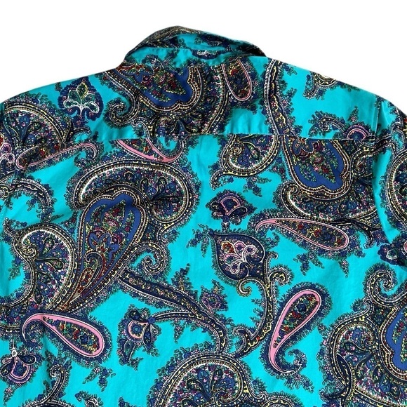 Talbots Classic Button Down Rainbow Multi Color Turquoise Paisley Print Sz 2X - Picture 14 of 16